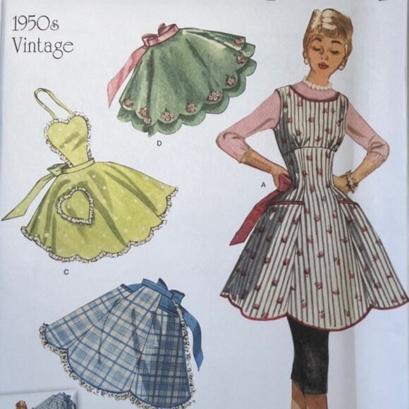 Simplicity S9311 1950s Vintage Full & Half Apron Reprint Sewing Pattern S-L FF - Picture 2 of 6